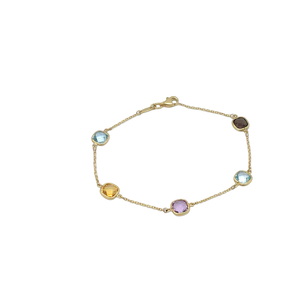 Gd. armband met kleurstenen (citrien - amethyst -rookquartz - topaas)