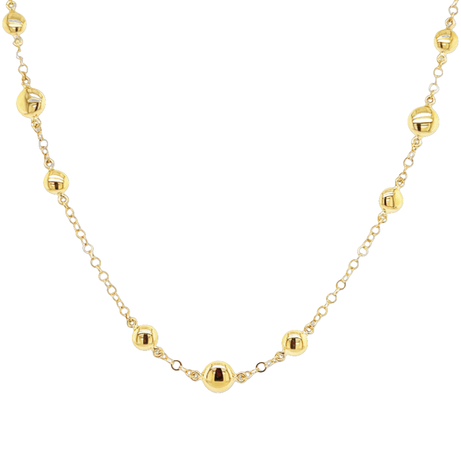 Dit 14-karaats geel gouden collier heeft een speelse uitstraling. De schakel wordt onderbroken met meerdere bolletjes van verschillend formaat. Het collier is 45cm lang.

Collier GCS164WRSM is een set met armband GAS164WRSM.