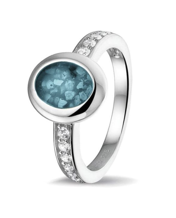 Ovale as-ring met zirkonia of diamant.. Dit sieraad wordt zichtbaar aan de voorkant gevuld met as en wordt vermengd met onze speciale hars. 
