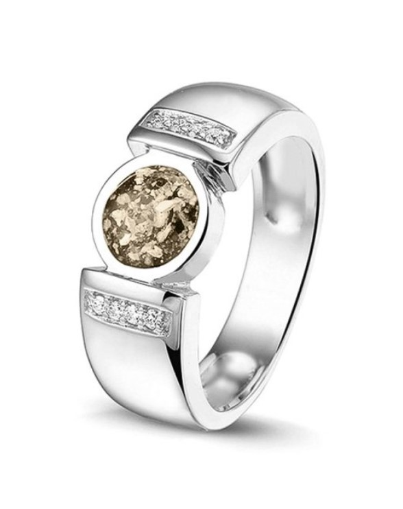 Ring met zirkonia of diamant. Dit sieraad wordt zichtbaar aan de voorkant gevuld met as en wordt vermengd met onze speciale hars.