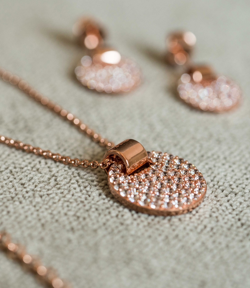 ZINZI zilveren ketting 45cm ros� verguld met hanger 17mm rond wit ZIC1592R