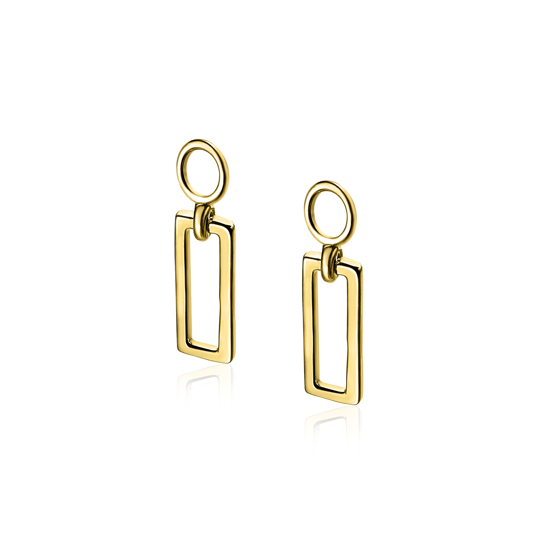 ZINZI zilveren oorbedels geel verguld open rechthoek 14mm ZICH1692G