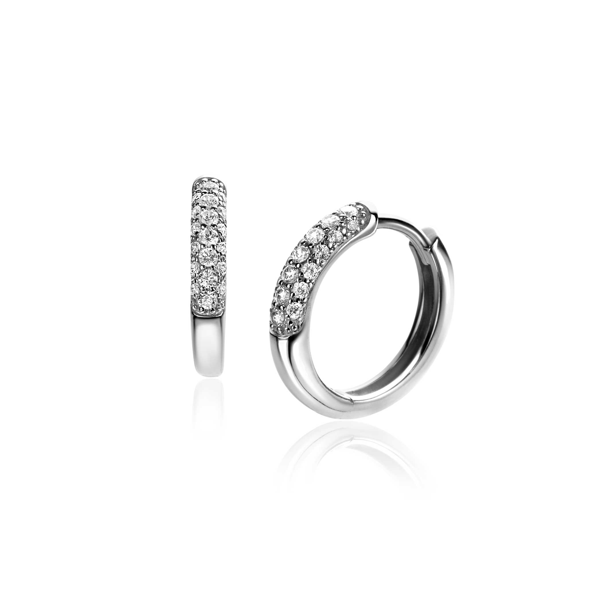 ZINZI zilveren oorringen 15 x 3mm witte zirconia's met luxe klapsluiting ZIO660
