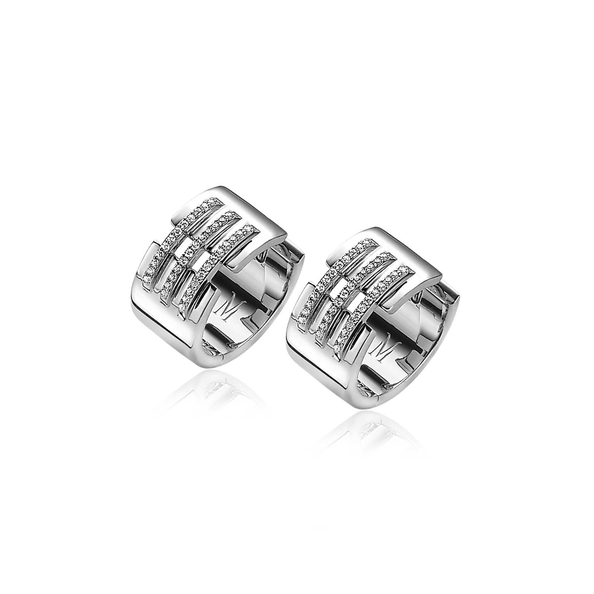 Mart Visser by ZINZI zilveren oorringen met luxe scharniersluiting 17 x 9mm, drie banen bezet met witte zirconia's
