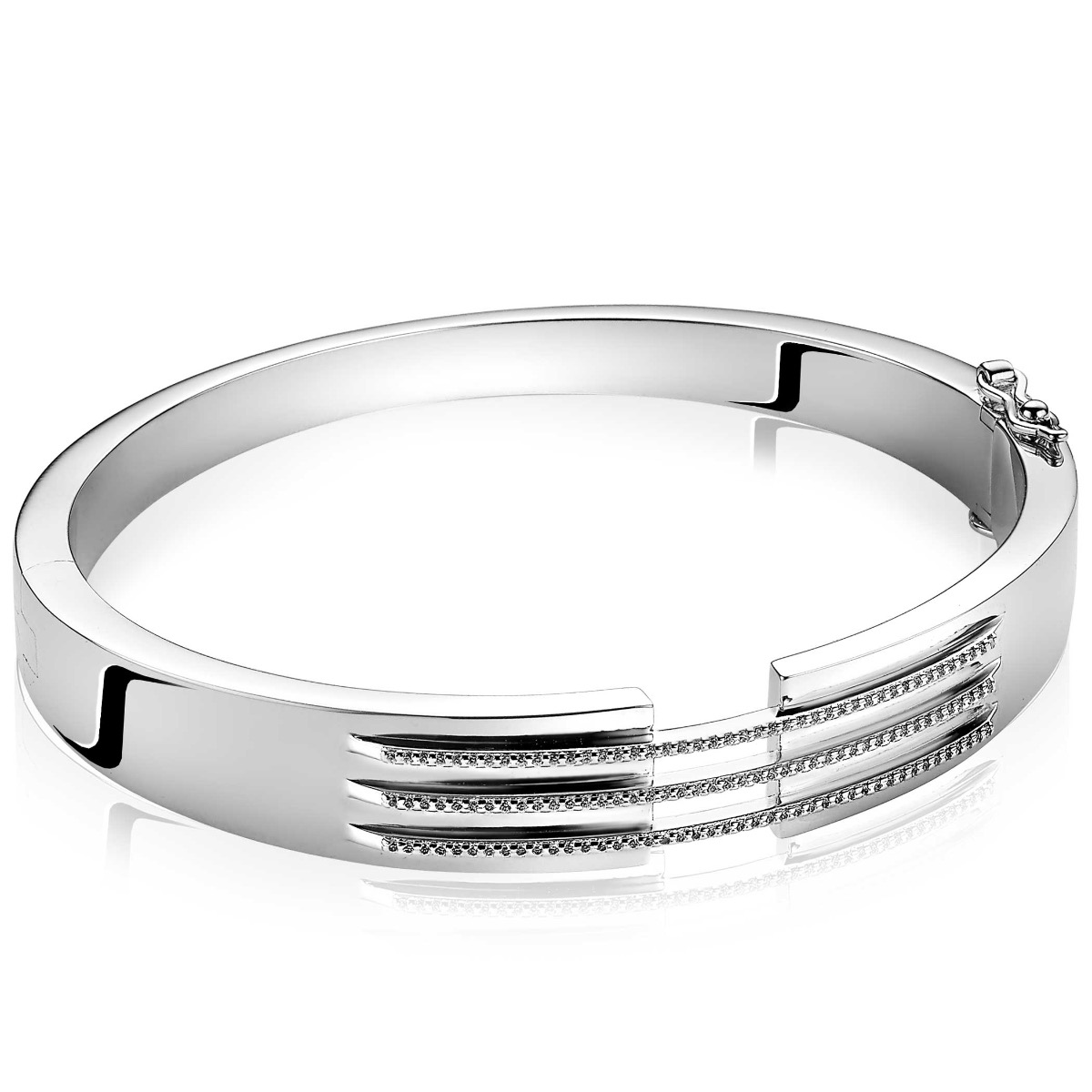 Mart Visser by ZINZI zilveren strakke bangle armband 11mm, drie banen bezet met witte zirconia's