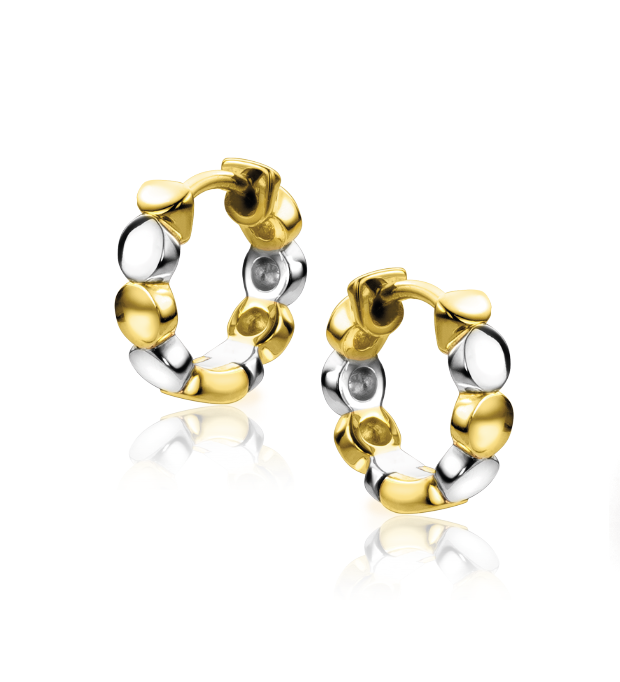 ZINZI gold plated zilveren oorringen 13,5mm met bicolor rondjes van 3,5mm breed. Voorzien van een luxe scharniersluiting. Deze oorringen zijn te combineren met al onze oorbedels. De oorsieraden zijn vervaardigd van eerste gehalte zilver (925) en voorzien van een extra 14K geel vergulding.