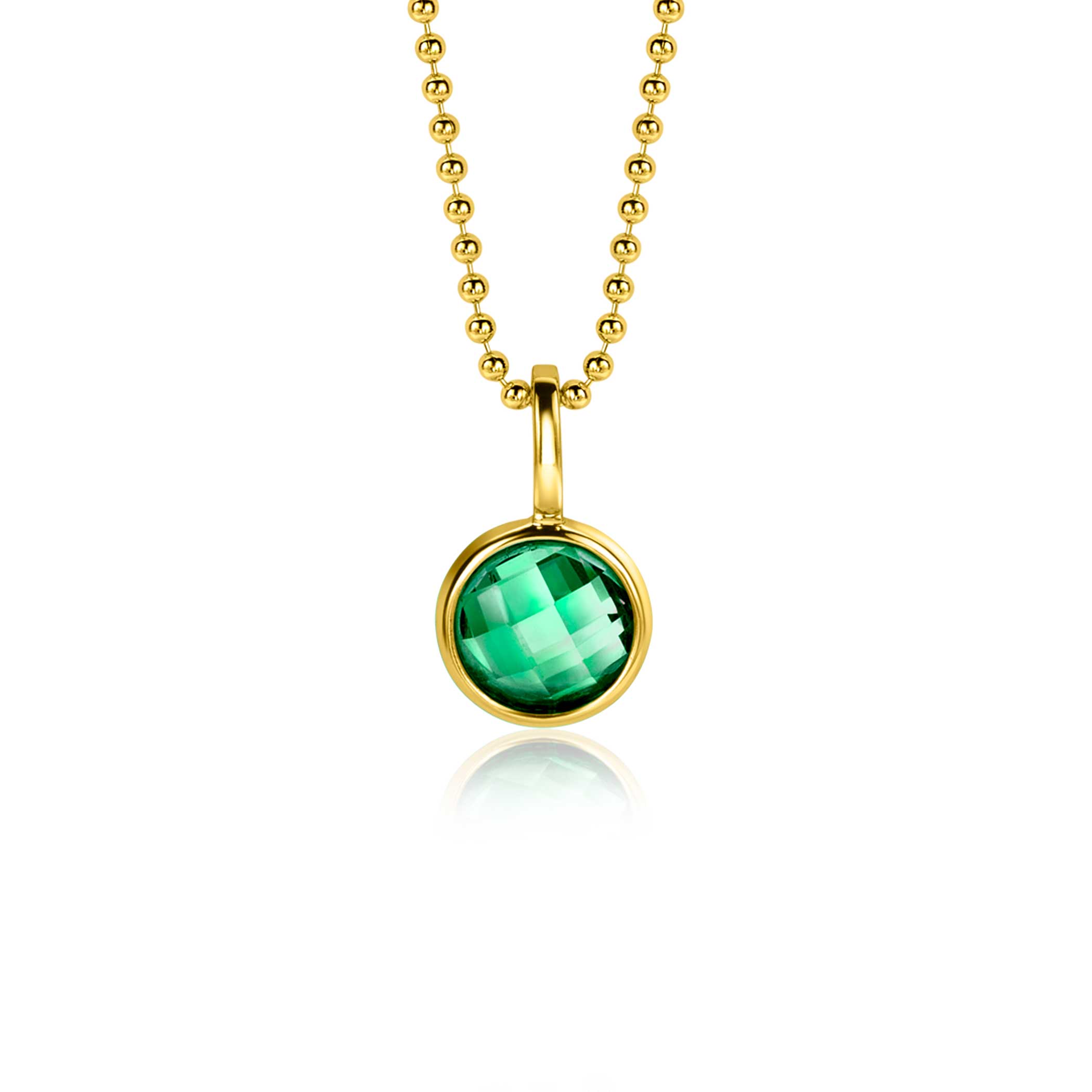 zilveren geelverguld hanger met 8mm groen zirconia (zonder collier)