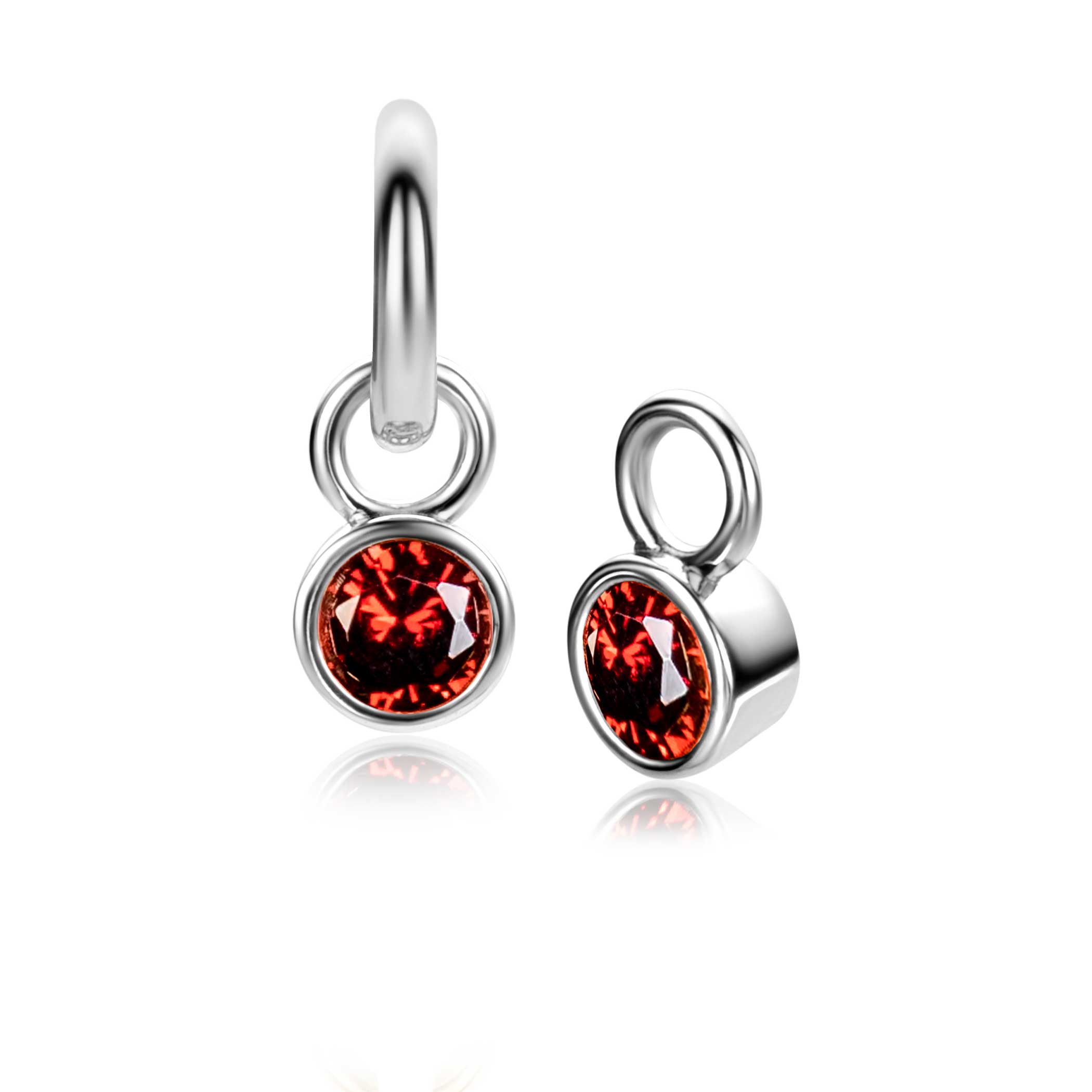 JANUARI oorbedels zilver met geboortesteen rood granaat zirconia (excl. oorringen)