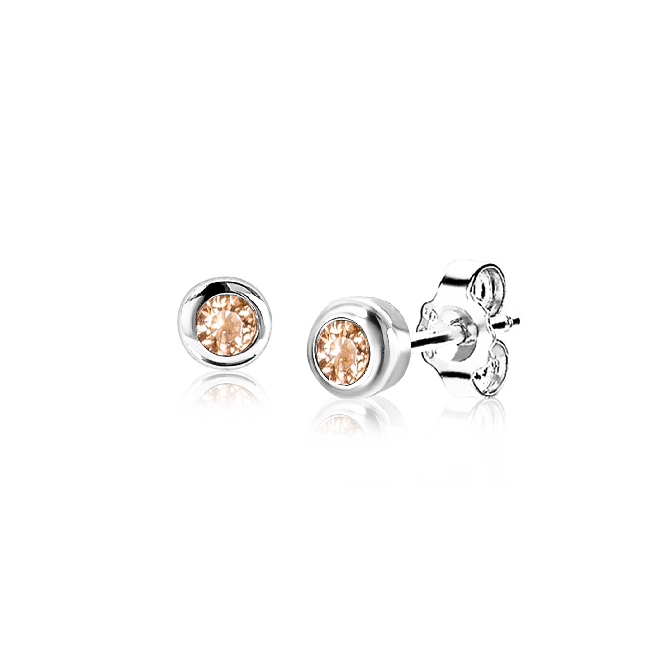 Zinzi zilveren oorknopjes birthstones citrien - november