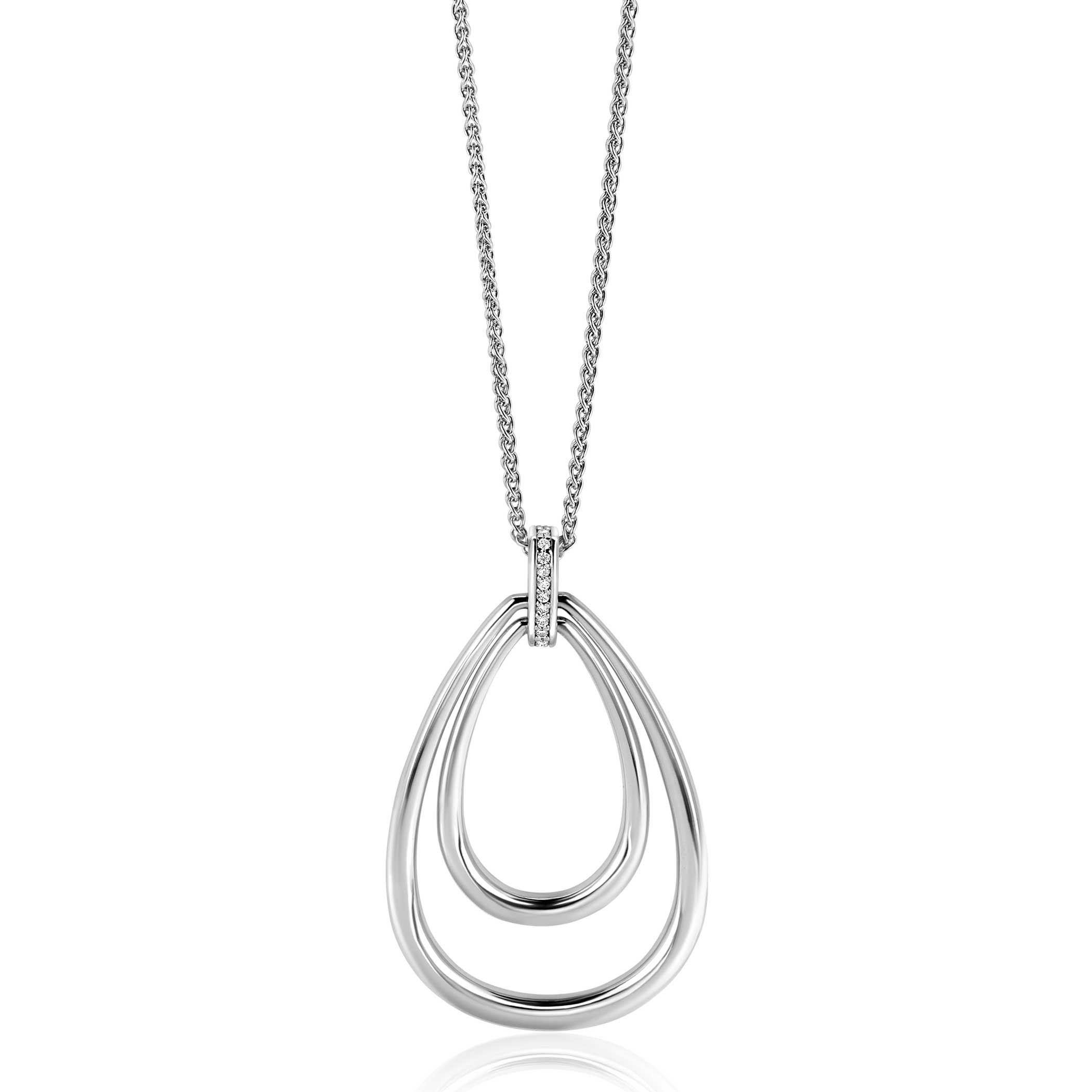 ZINZI zilveren palmier ketting 70cm met trendy grote ovale hanger van 45mm, waarbij het luxe oog is bezet met witte zirconia's. Deze ketting hangt stijlvol lang om de hals. Vervaardigd van eerste gehalte zilver (925) en voorzien van een extra rodiumlaag voor een langdurige glans.