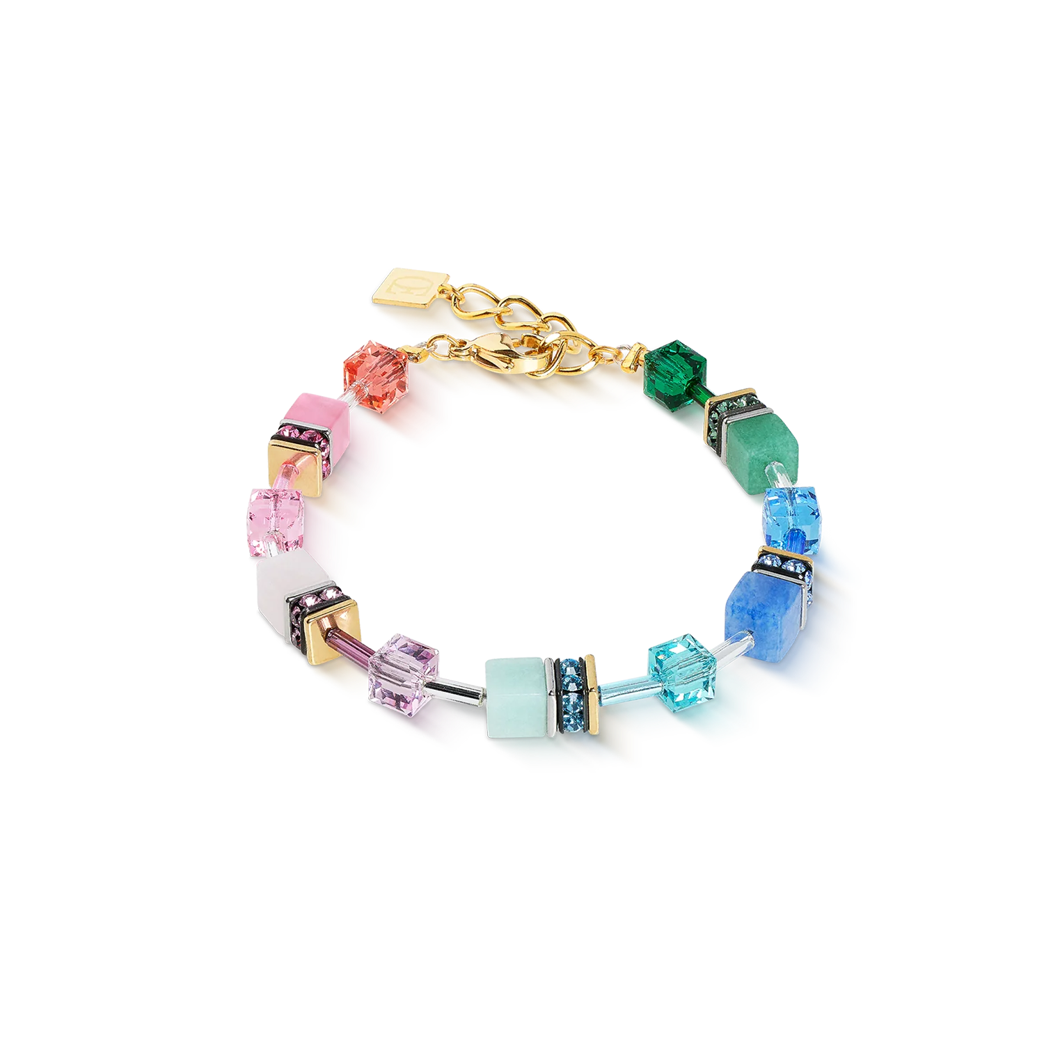 Colourful sparkle on the wrist - the Rainbow bracelet is pure joie de vivre in the form of a piece of jewellery. With genuine gemstones such as nephrite, aventurine in different colour variations, carnelian, rose quartz and amazonite, it combines the diversity of nature with the brilliant sparkle of Swarovski® crystals and fine crystals. The rainbow colours symbolise diversity and energy, while gold-plated stainless steel provides luxurious accents. Made in Germany with attention to detail, this bracelet is a cheerful eye-catcher that will brighten up any outfit.