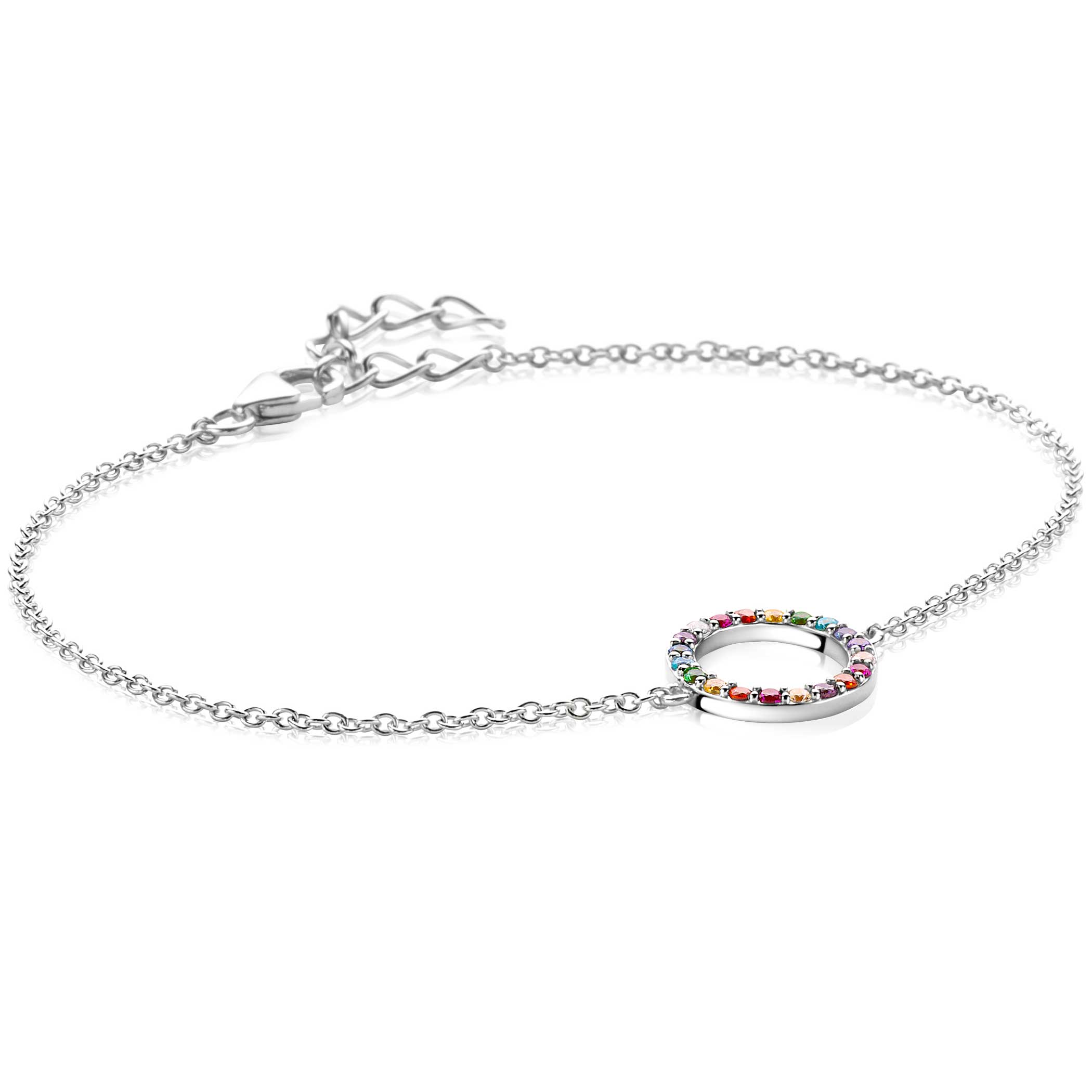 ZINZI zilveren armband met open rondje 12mm bezet regenboog 17-20cm ZIA2170Z