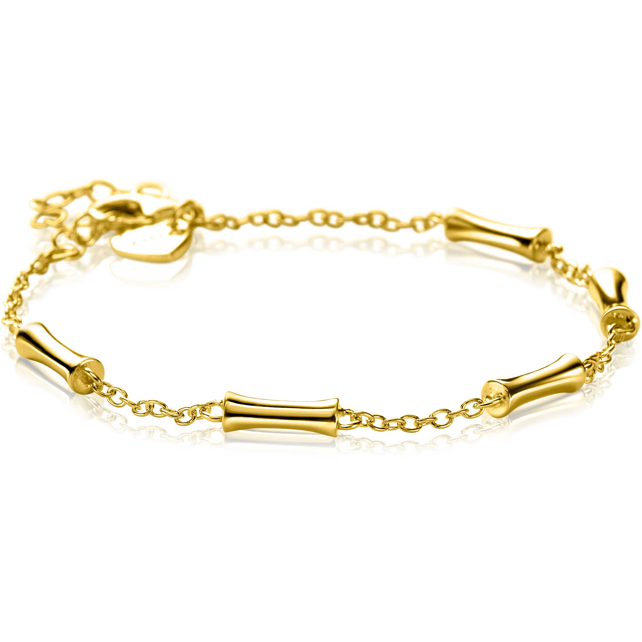 ZINZI gold plated zilveren schakel armband met vijf gladde bamboe vormen 17-20cm ZIA2577G
