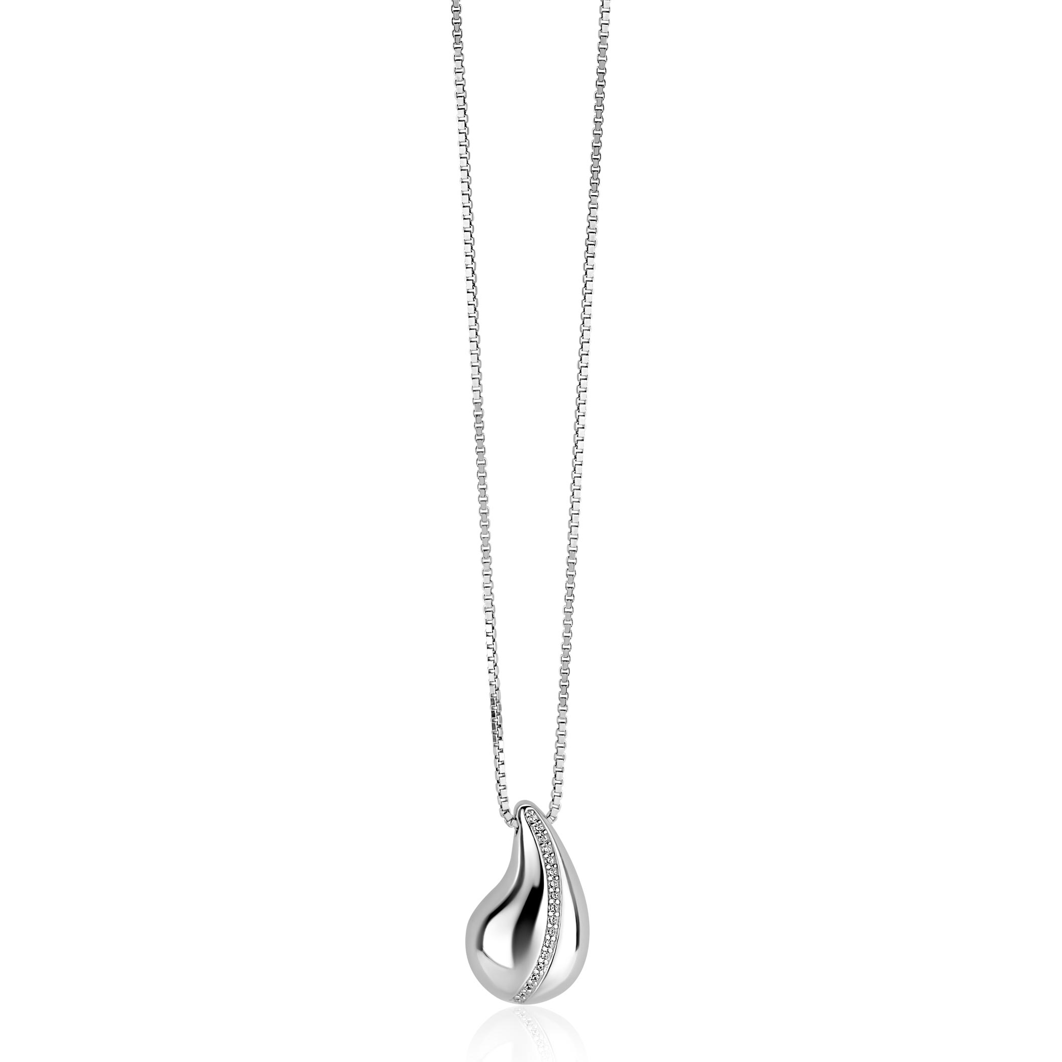 ZINZI zilveren venetiaanse ketting 45-48cm met druppelvormige hanger 20mm, golvende rij witte zirkonia's ZIC2707