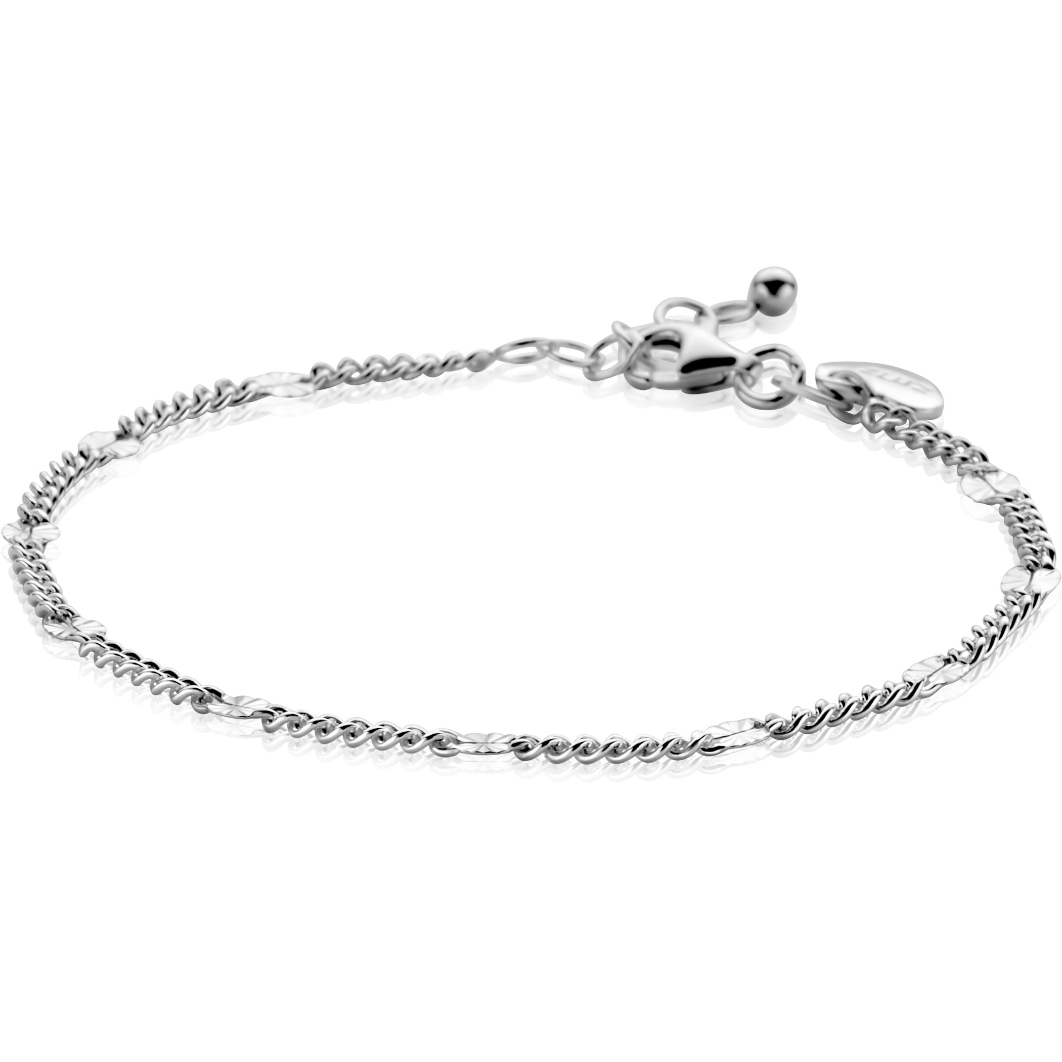 ZINZI zilveren gourmet schakelarmband met tien zonnestralen-plaatjes. Voorzien van een verlengkettinkje voor optimaal comfort. Vervaardigd van eerste gehalte zilver (925) en voorzien van een extra rodiumlaag voor een langdurige glans.