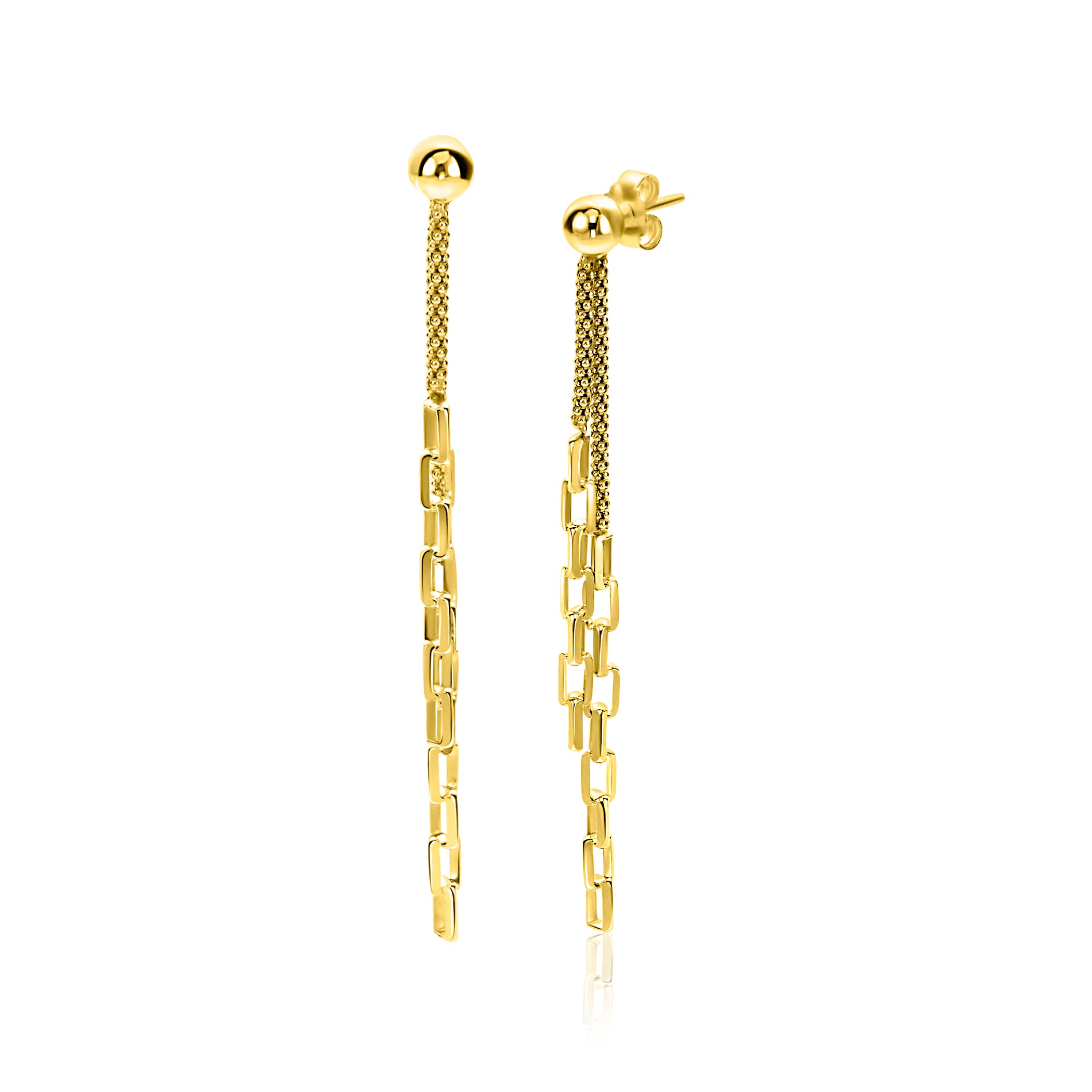 65mm ZINZI gold plated zilveren multi-look oorstekers met bungelende paperclip schakels ZIO2709G