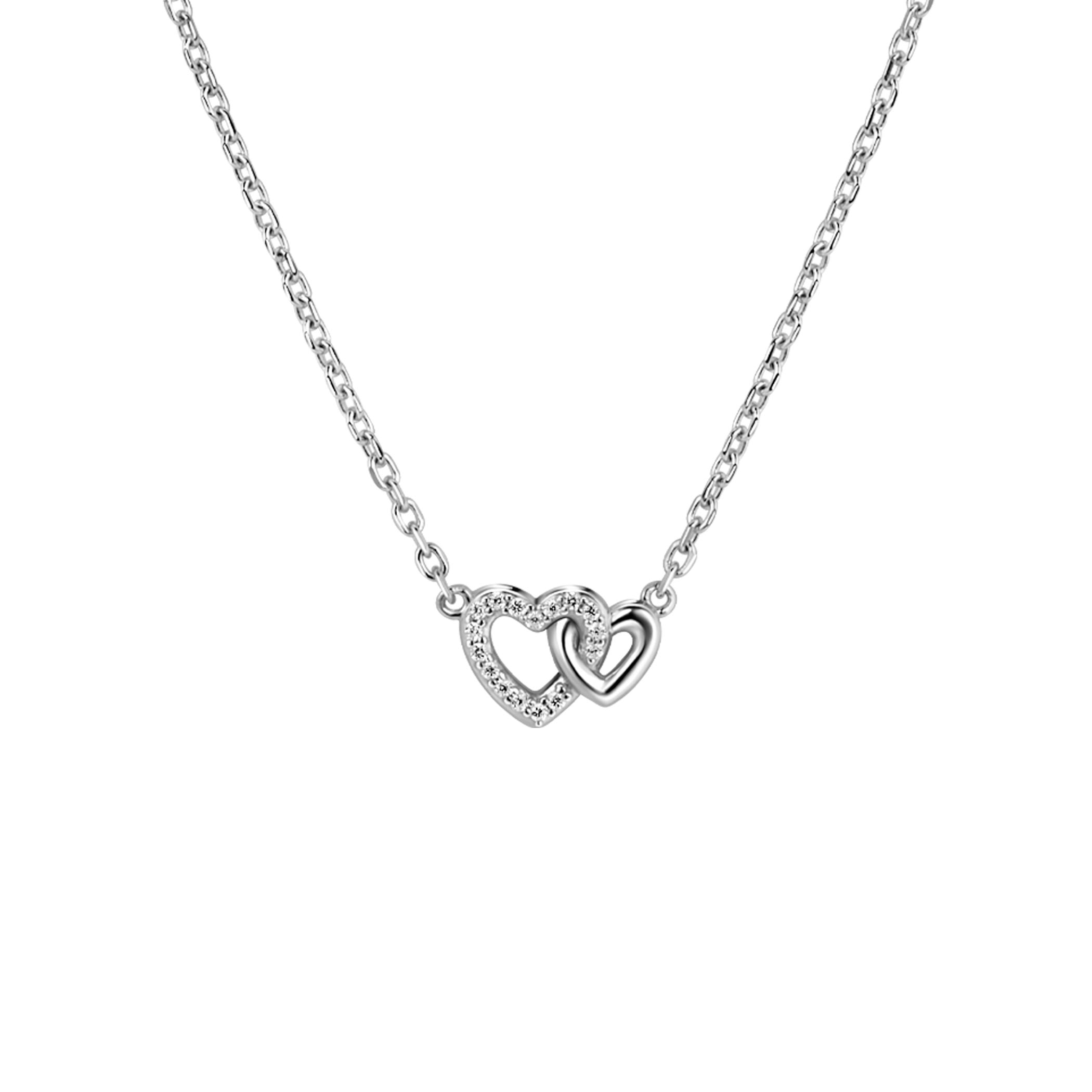 ZIC2493 ZINZI zilver collier met zirkonia en twee hartjes