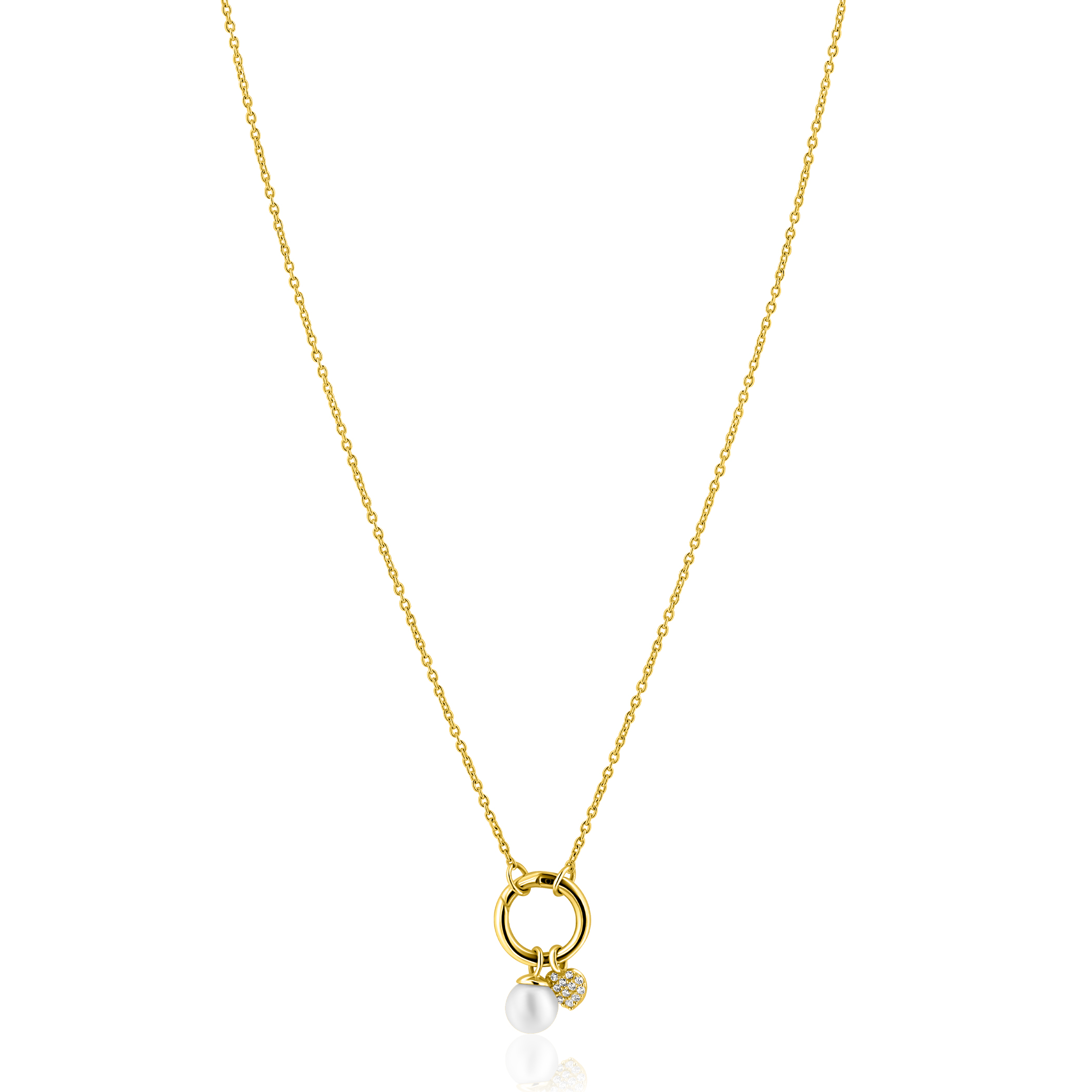 ZINZI gold plated zilveren ketting met ronde sluitring en twee luxe bedels 42-45cm ZIC2738