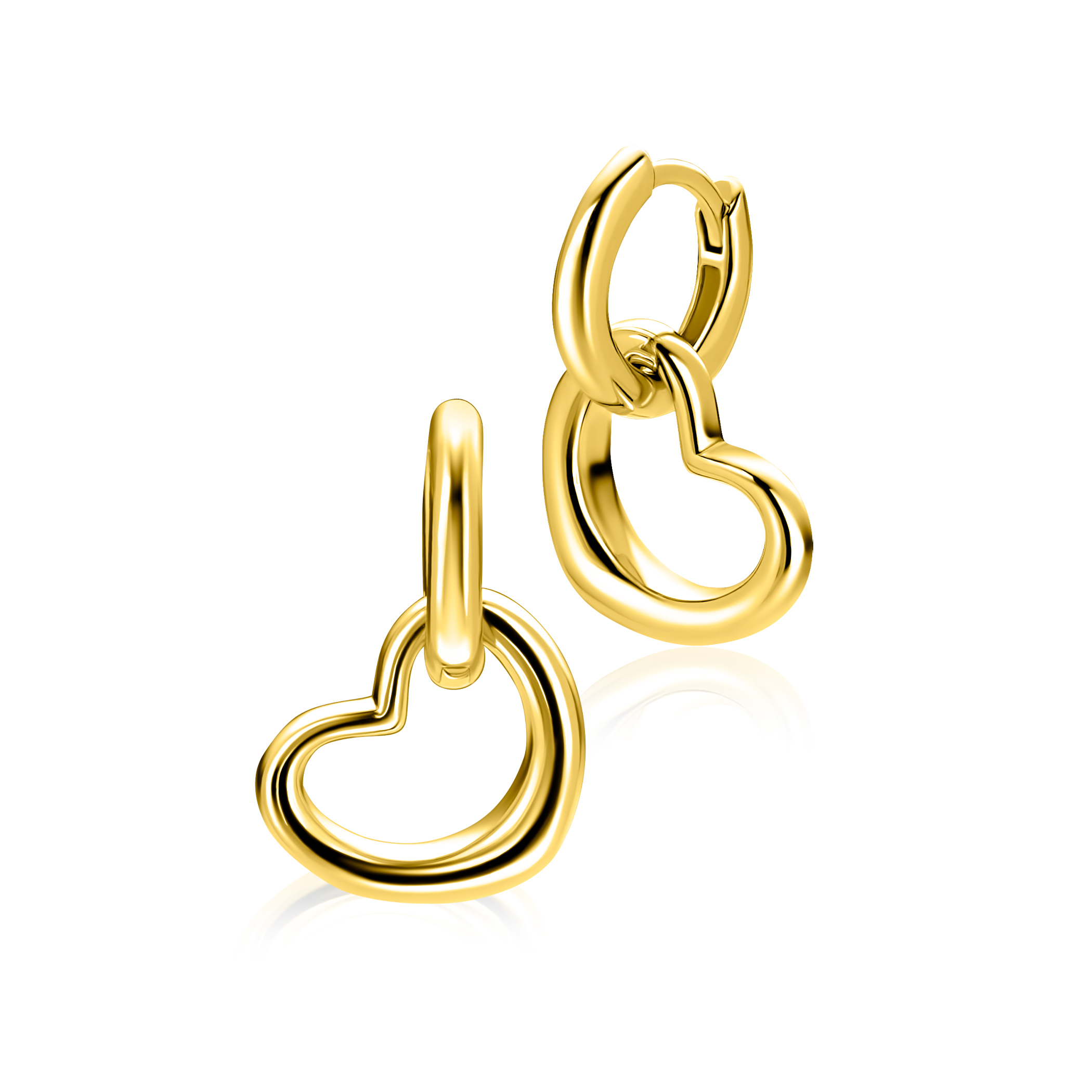 ZINZI gold plated zilveren oorbedels 14mm met minimalistische open hartvorm voor een tijdloos romantisch accent. De oorbedels zijn vervaardigd van eerste gehalte zilver (925) en extra geel verguld. Oorbedels zijn zonder oorringen geprijsd.