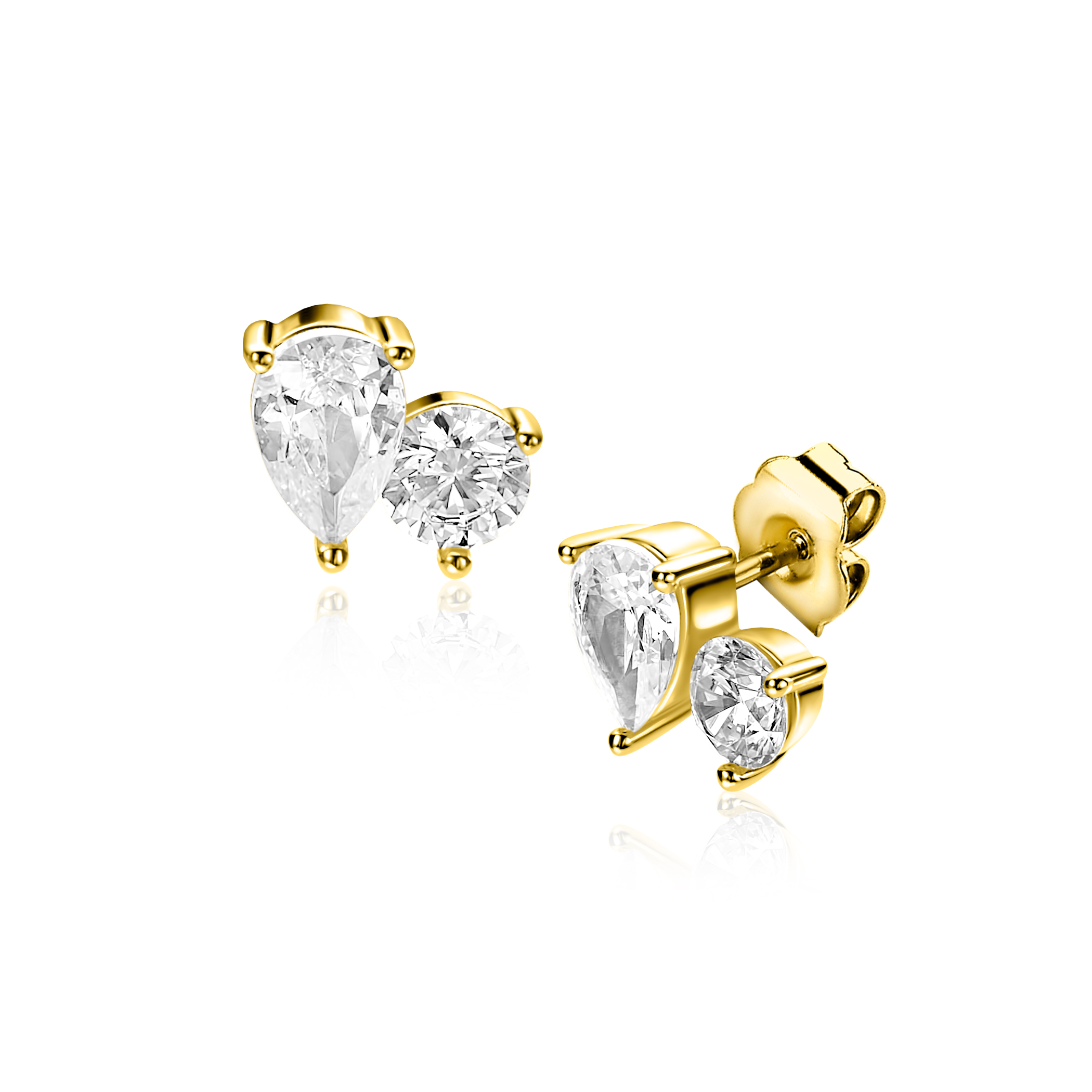 6,5mm ZINZI gold plated zilveren oorstekers peer- en rondvormig met zirkonia ZIO2726Y