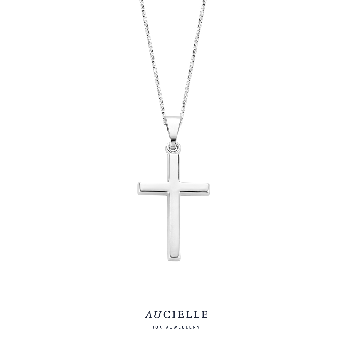 Aucielle hanger wit gouden kruis 18k (20 x 13mm)