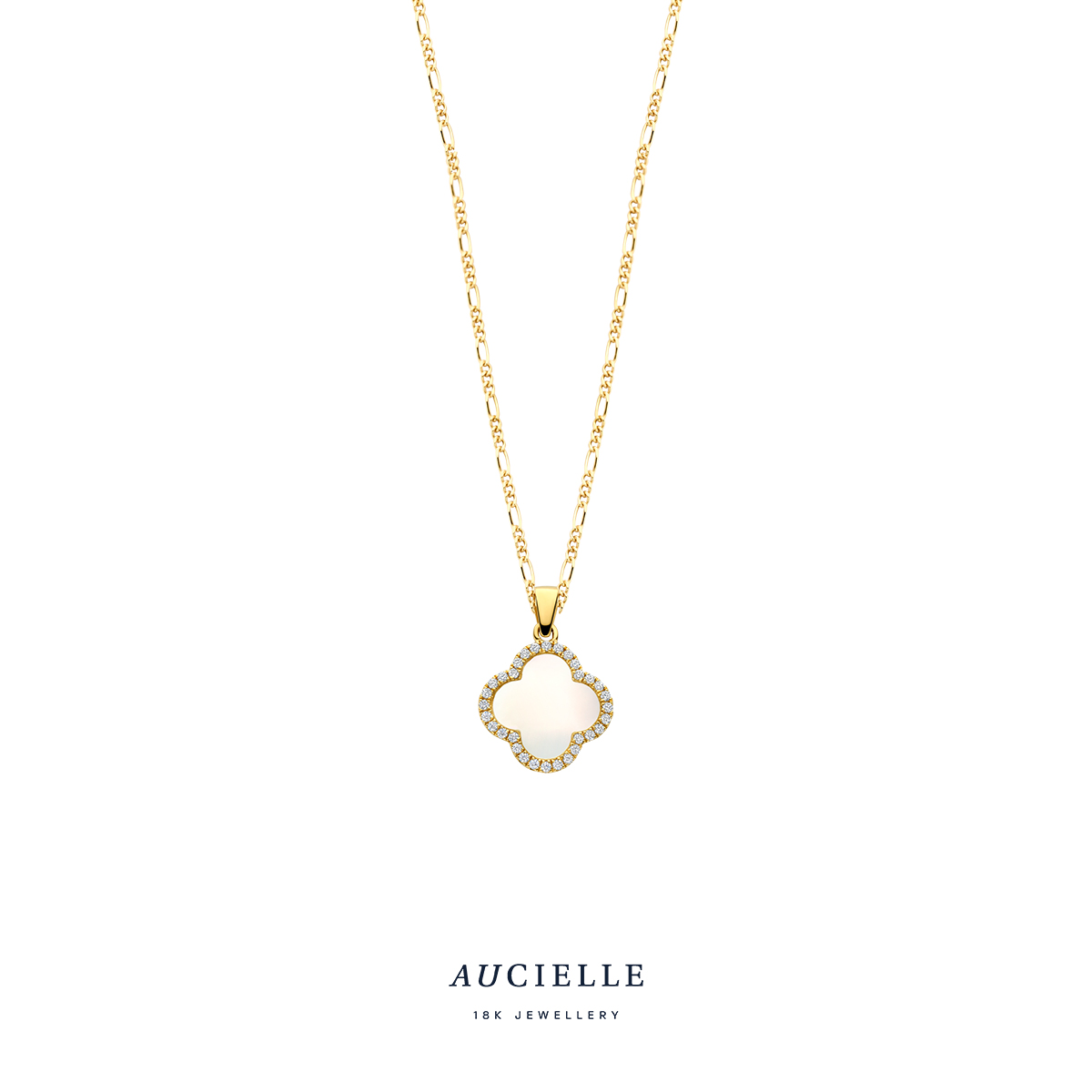 Aucielle hanger klaver bloem, goud 18k, MOP Zi