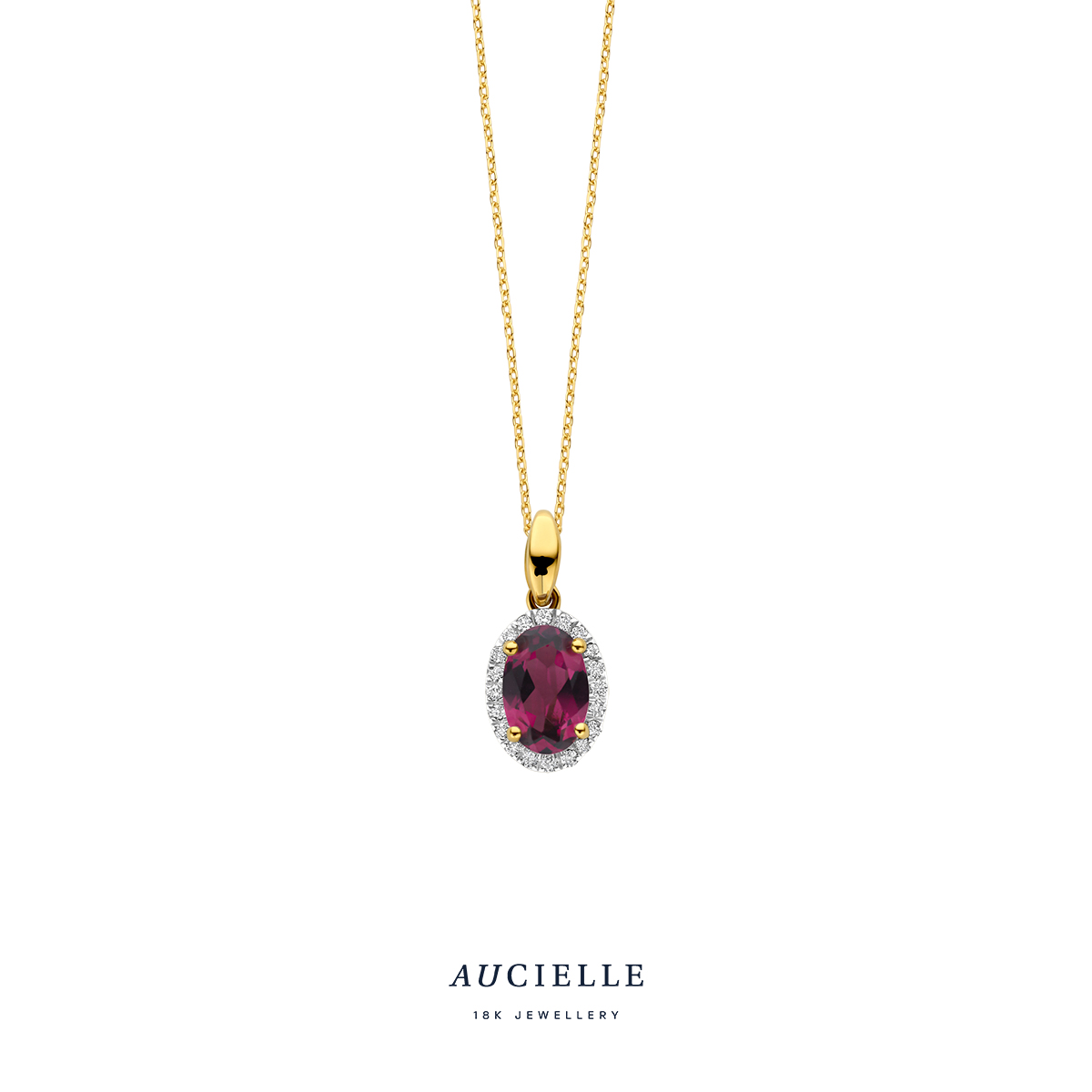 Aucille hanger Ygoud 18k met briljant 0.06ct en Rhodolite