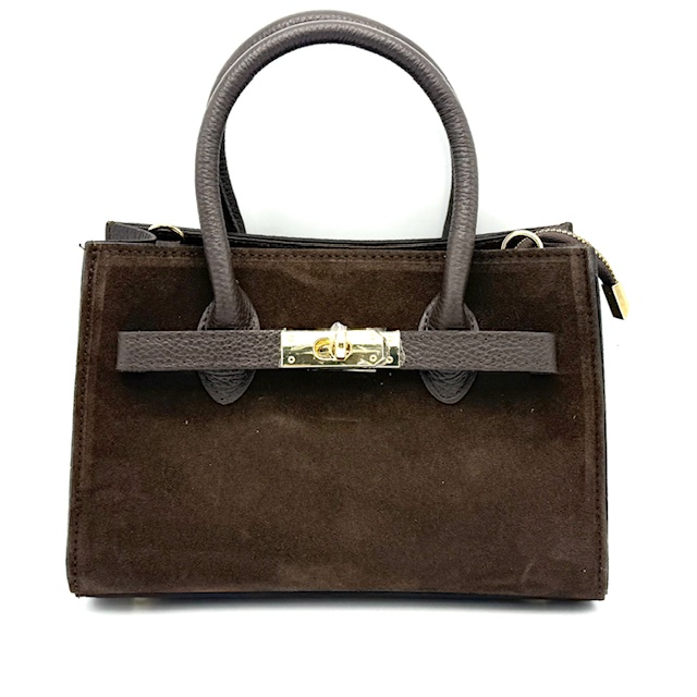 Luxe Handtas Dames – Suède & Dollaro Leer – Made in Italy – Dubbele Greep & Goudkleurige Sluiting

Deze elegante dames handtas is een stijlvolle combinatie van suède en dollaro leer, afgewerkt met verfijnde goudkleurige sluiting aan de voorzijde. Met haar dubbele handgrepen, praktische indeling en hoogwaardige afwerking is dit de perfecte tas voor elke dag of een bijzondere gelegenheid.

Kenmerken:

Gemaakt in Italië – ambachtelijke kwaliteit en stijl

Voorkant en achterkant van suède, zijkanten van dollaro leer – luxe en stevig

Dubbele handgreep voor klassieke uitstraling

Lange afneembare schouderriem, schuin bevestigd voor extra draagcomfort

Goudkleurige sluiting aan de voorkant – elegant én veilig

Ritssluiting bovenaan, met daaronder een blauwe voering en ritsvak

Metalen voetjes aan de onderkant beschermen de tas tegen slijtage

Onderhoudstip: Licht inspuiten met een vuil- en waterafstotend middel, speciaal voor suède

Afmetingen:

Hoogte: 17 cm

Breedte: 25 cm

Diepte: 8 cm

Waarom jij deze tas wilt:

Deze Italiaanse suède handtas met dollaro leren accenten is stijlvol, functioneel en comfortabel in gebruik. De schuine bevestiging van de lange schouderband zorgt ervoor dat de tas goed aansluit op het lichaam, ideaal voor dagelijks gebruik. De combinatie van materialen geeft een verfijnde uitstraling die past bij zowel casual als zakelijke outfits.