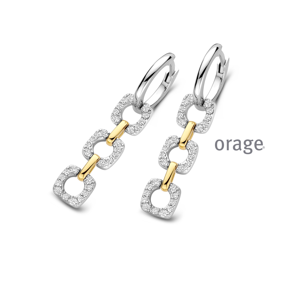 Orage oorhangers zilver bicolor met zirkonia steentjes