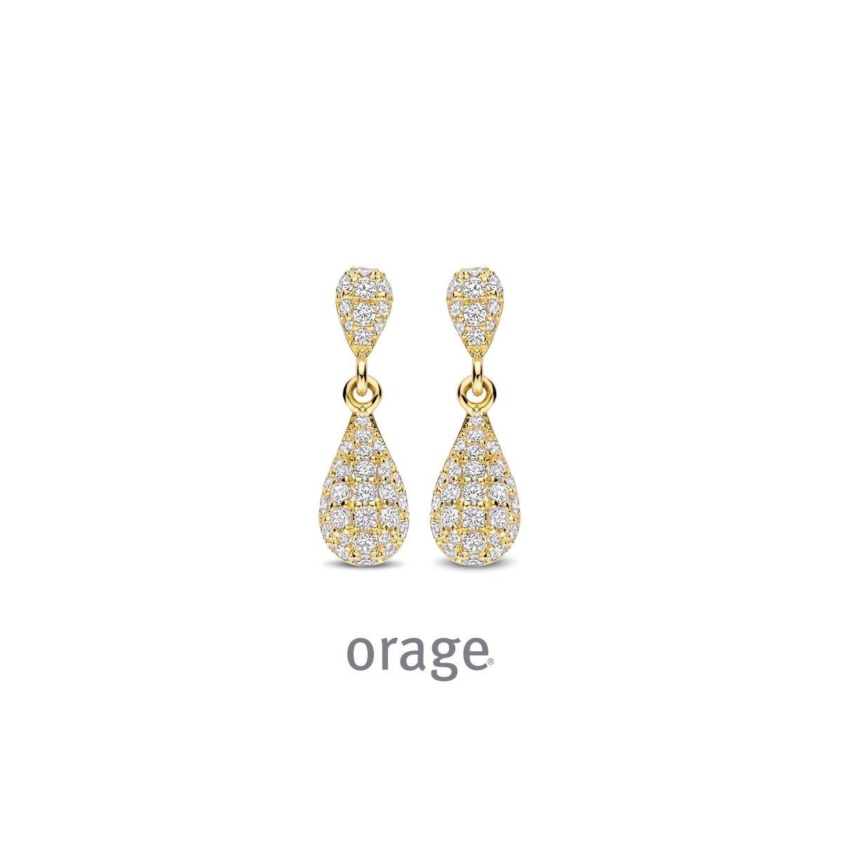 Orage oorhangers verguld geel goud met zirkonia steentjes