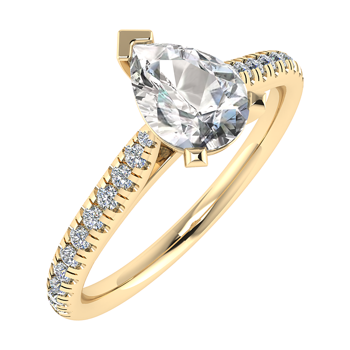 Deze gouden ring, modelnummer ZA19517, is voorzien van een peer-vormige diamant. De ring is gemaakt van 14-karaats goud en is glanzend afgewerkt. Met 22 briljante diamanten, zuiverheid VS2 en kleur G, straalt hij elegantie uit. Perfect voor speciale gelegenheden of als verlovingsring. Draag het met stijlvolle avondkleding voor een verfijnde look.