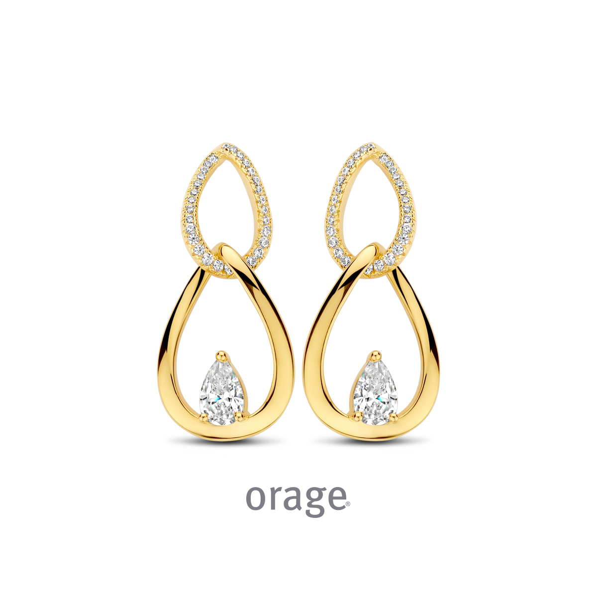 Orage oorhangers verguld geel goud met zirkonia