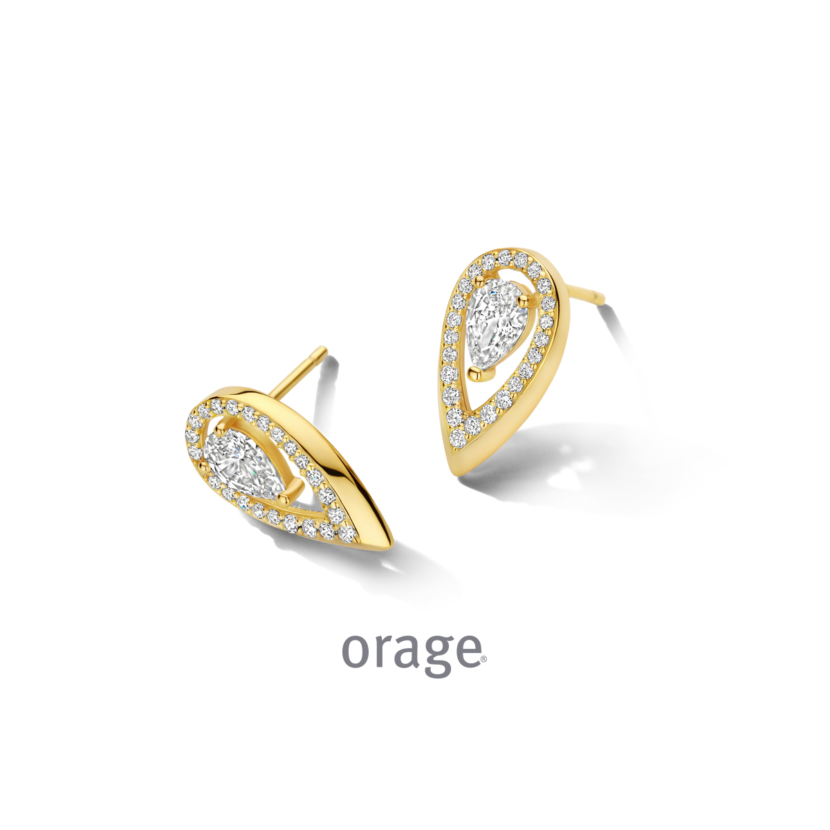 Orage oostekers verguld geel goud met zirkonia steentjes