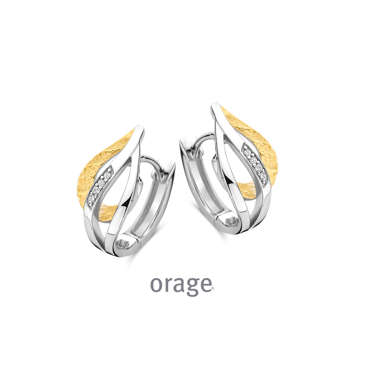 Orage oorringen zilver bicolor met zirkonia steentjes