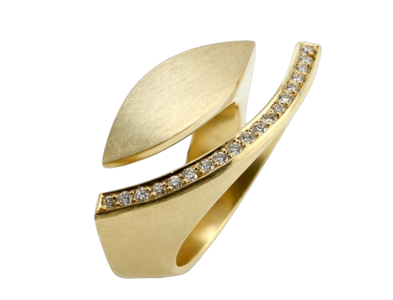 Een 18 krts geelgouden ring van Angela Hubel model briljant oog.
Met totaal 0.27 crt diamant briljant geslepen.