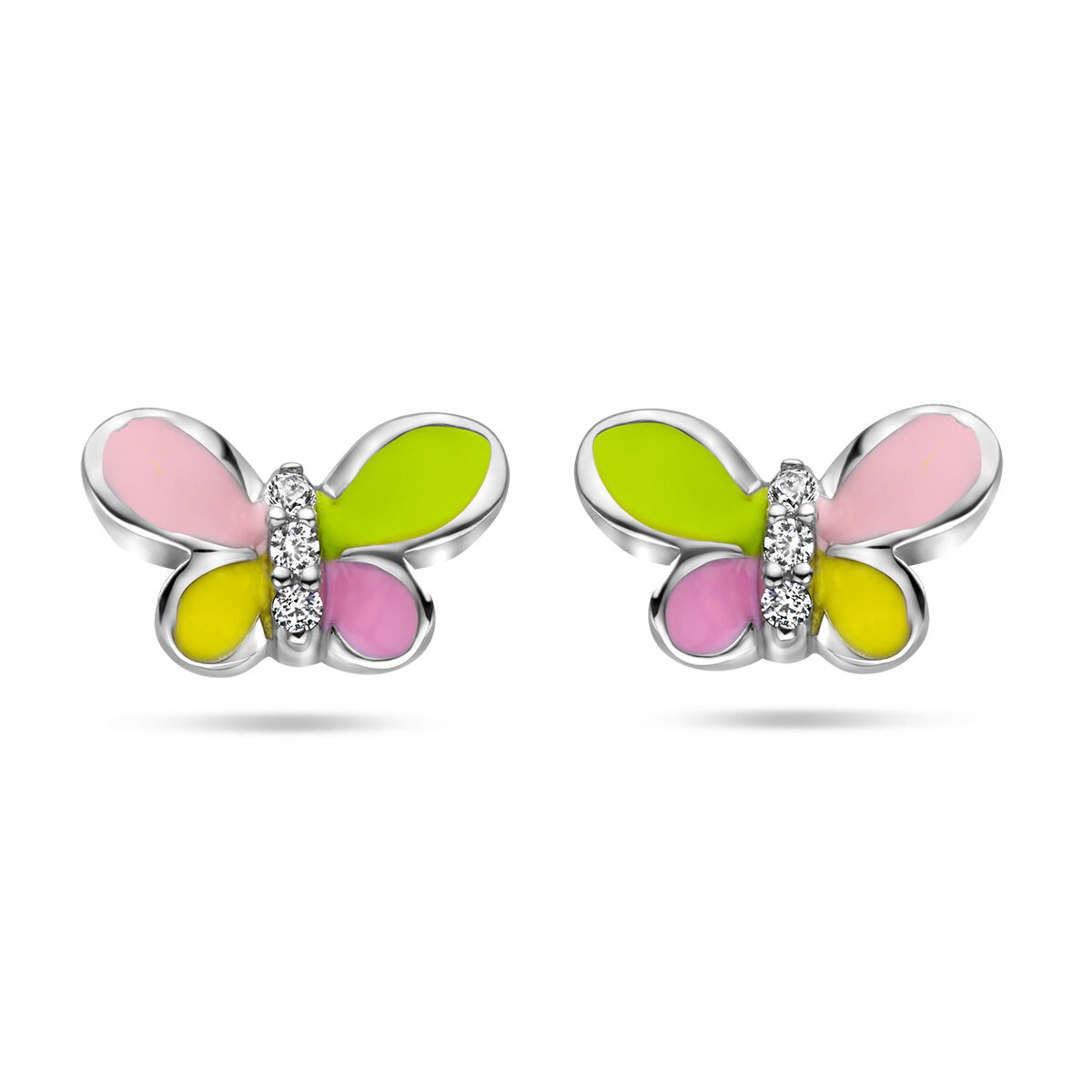 Zilver oorknoppen vlinder zirkonia
Gerhodineerd 925 zilveren oorknoppen in de vorm van een vlinder met zirkonia. De oorknoppen hebben een afmeting van 5.5x8.5mm.