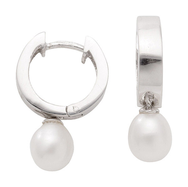Ohrschmuck Ref.-Nr.: OS 133927 925/rh/- Silber, Rhodiniert 2 S&uuml;&szlig;wasser Zuchtperle 7,0-7,5 mm Wei&szlig; Oval