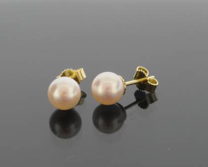 Wilhelm M&uuml;ller Ohrschmuck Ref.-Nr.: 691274019 585/- Gold, gold  2 S&uuml;&szlig;wasser Zuchtperle 7,0-7,5 mm Wei&szlig; Rund A-Qualit&auml;t Individual-Nr. 6912740199