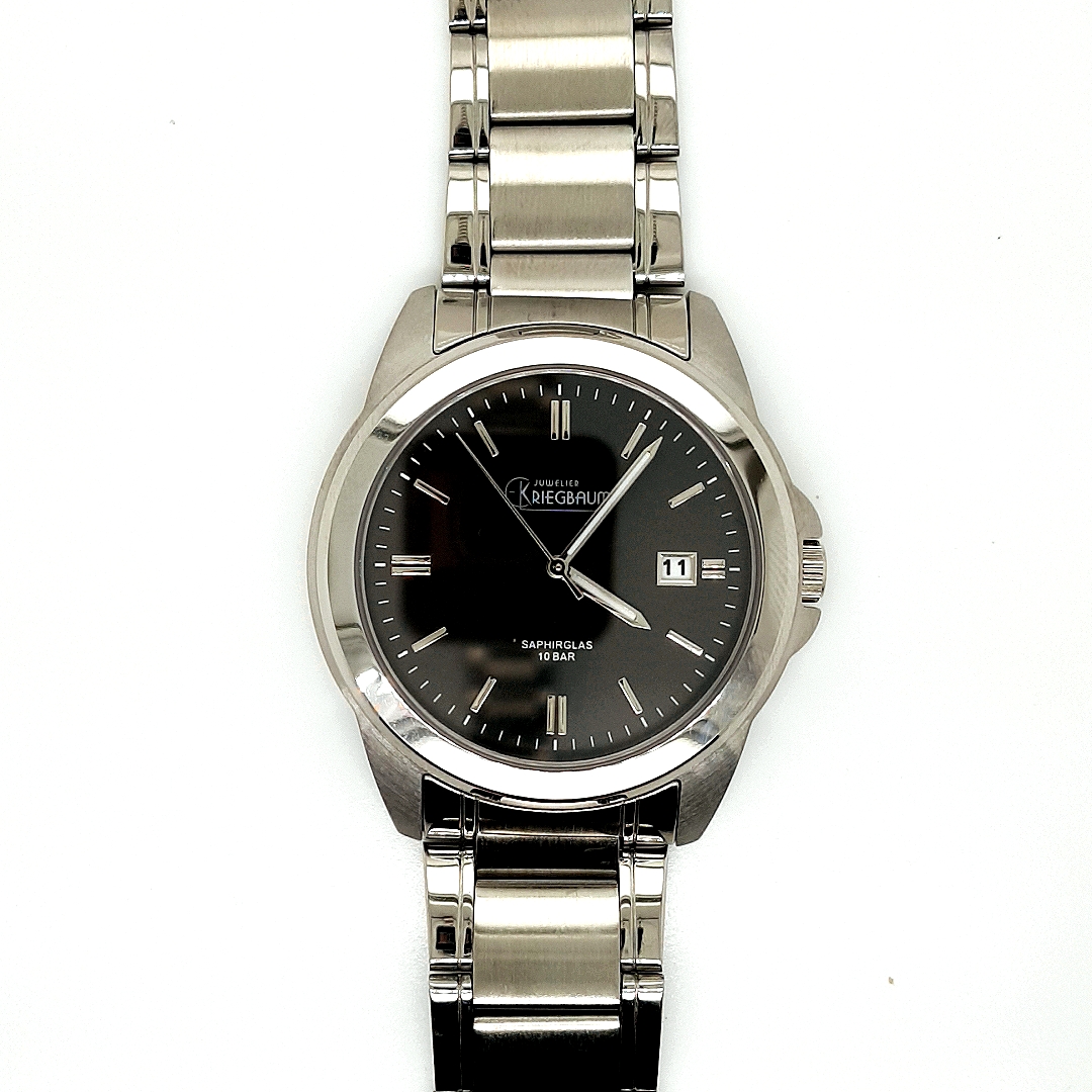 Kriegbaum Herrenuhren Ziffernblatt: Schwarz Index  Edelstahl Gliederband Quartz 100 Meter Ref.-Nr.: 1766.44.96