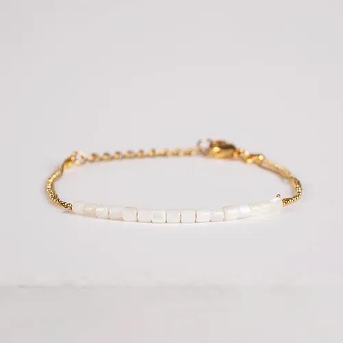 Blumenkind Armband Ref.-Nr.: BGB09GO Edelstahl, gelb Glasstein Wei&szlig;  L&auml;nge 16+4cm