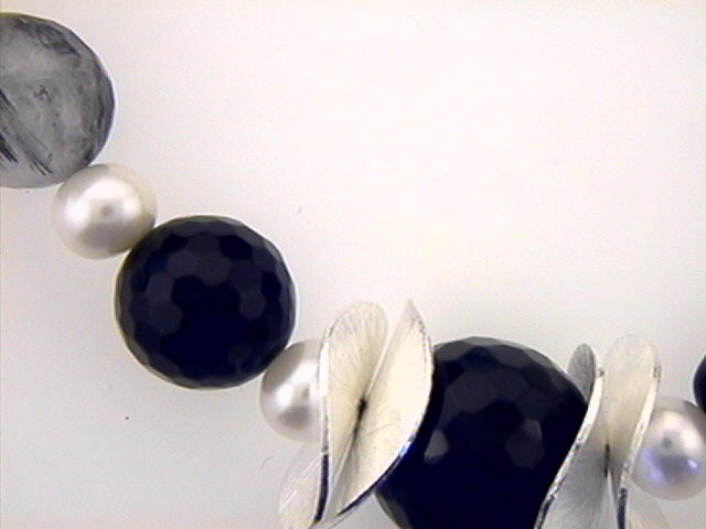 Halsschmuck Ref.-Nr.: 206/136971/45 925/- 14 Onyx 5 19 China Zuchtperlen 