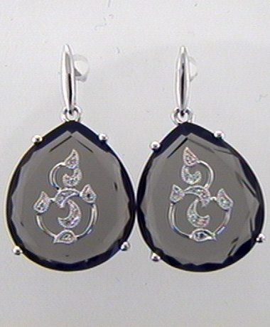 Kopf.-und Ohrschmuck Ref.-Nr.: 501/139485 585/- Gold 16 Diamant Wesselton kleine Einschl&uuml;sse Brillantschliff 0.03ct. 2 Rauchquarz 