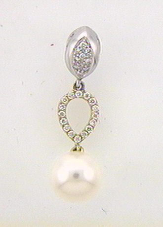Max Fr&ouml;hlich Halsschmuck Ref.-Nr.: 224/144665 585/- Gold, Gelbgold/Weissgold 26 Diamant Wesselton kleine Einschl&uuml;sse Brillantschliff 0,13ct.  1 China Zuchtperlen 7,0-7,5 mm Wei&szlig; Rund