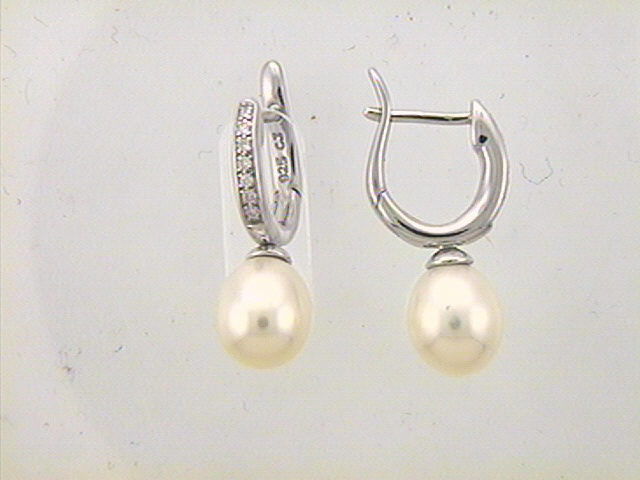Max Fr&ouml;hlich Ohrschmuck Ref.-Nr.: OS 144465 925/rh/- Silber, Rhodiniert Zirkonia  Wei&szlig;  2 S&uuml;&szlig;wasser Zuchtperle