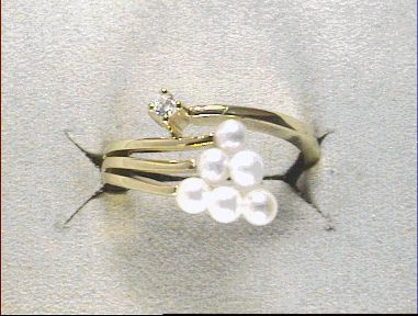 Handschmuck Ref.-Nr.: A8-42-08462 375/- Gold, gelb 1 Zirkonia   6 Akoya Zuchtperle 4,0-4,5 mm Rosa Rund Ringgr&ouml;&szlig;e 58