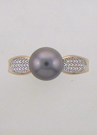 Max Fr&ouml;hlich Handschmuck Ref.-Nr.: 131/159922/58 585/- Gold, rot 34 Diamant Wesselton kleine Einschl&uuml;sse Brillantschliff 0,14ct.  1 Tahitiperle 9,5 bis 10 mm Grau Rund Ringgr&ouml;&szlig;e 58