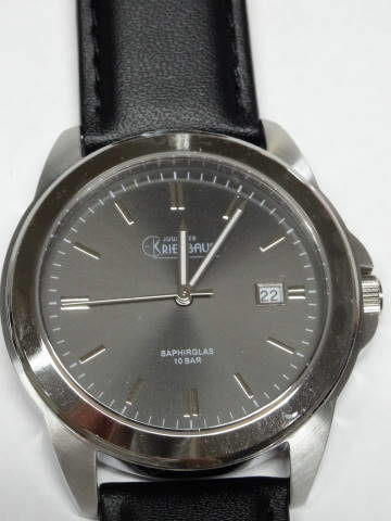 Kriegbaum Herrenuhren Ziffernblatt: Schwarz Index  Stahl Leder Quartz 100 Meter Ref.-Nr.: 1766.44.16