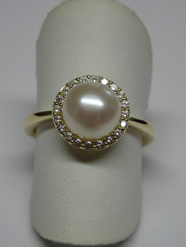 Linkenheil Handschmuck Ref.-Nr.: 9295-1624 925/- Silber, gelb 1 Perlen Wei&szlig;  21 Zirkonia   Ringgr&ouml;&szlig;e 54