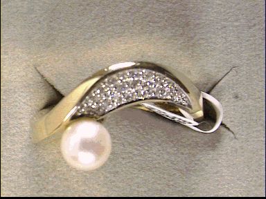 Handschmuck Ref.-Nr.: 022-645-06 585/- Gold, gelb 18 Diamant Wesselton kleine Einschl&uuml;sse Brillantschliff 0,21ct.  1 Akoya Zuchtperle 6,0-6,5 mm Ringgr&ouml;&szlig;e 56