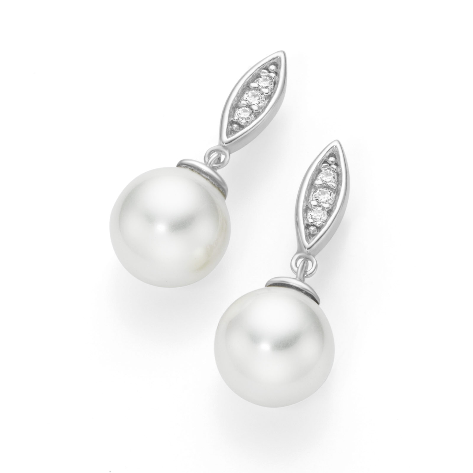 Giorgio Martello Ohrschmuck Ref.-Nr.: 411249 925/- Silber, wei&szlig; 6 Zirkonia  Wei&szlig; Brillantschliff  2 Muschelkernperle 8,5 bis 9,0 mm